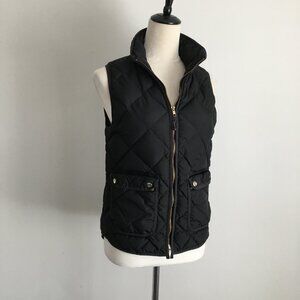 J.CREW Black Duck Fowl Feather Down Filling Flap Pockets Quilted Puffer Vest